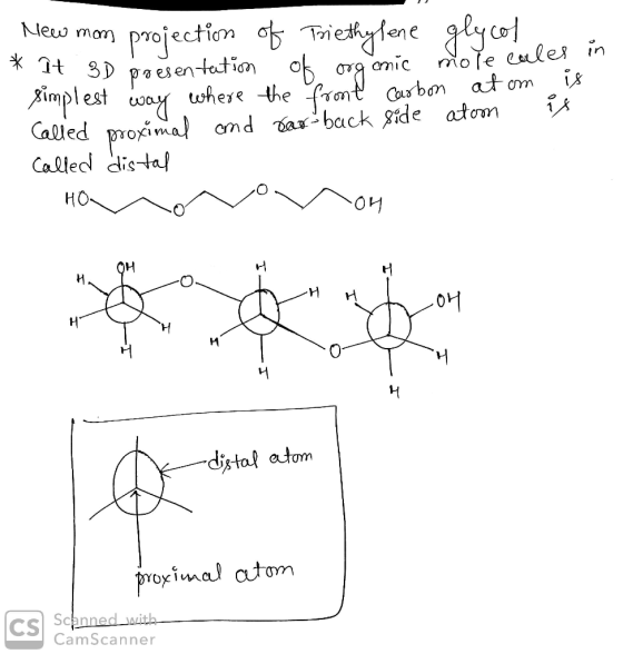 New mon projection of Triethylene glycol . it 3D presentation of organic mole cales en simplest way where the front carbon at