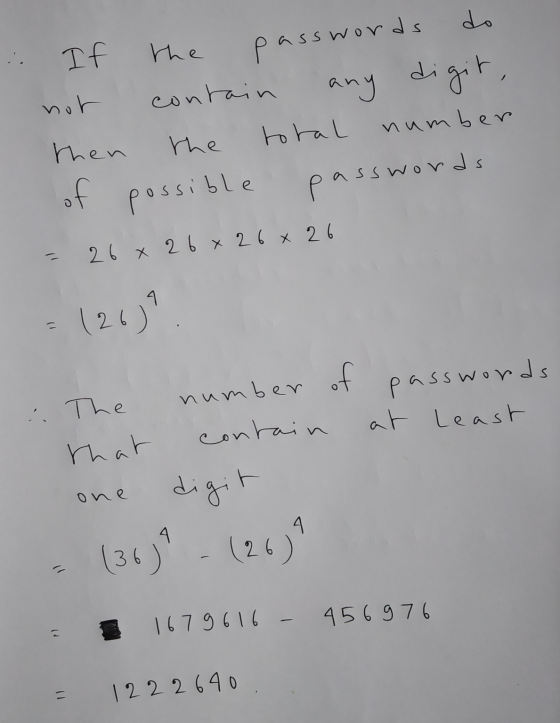 asswords . If do the pas di not contain any then the total number of possible pas swords - 26 x 26 x 26 x 26 1 (26) of passwo