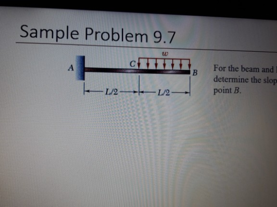 Sample Problem 9.7 w с А B For the beam and determine the slop LLI L/2-L/2 point B.