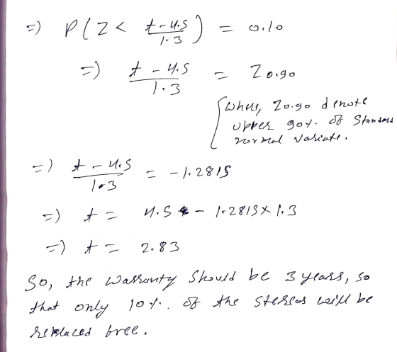 E Plz< trus ) = oilo 1-3 -) t-4.5 Zoigo - 1.3 Swhere, zogo denote upper goy. of Standass zormal variate. =) trueS 103 11 - 1-