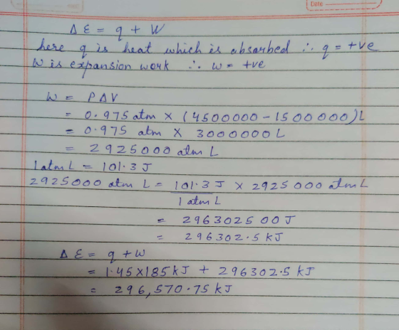 Date +W here haat whichis absauheal Wisezpansion w erk +ve PAV O.975 atm X (4500000-1500000)L O.975 abm X 3000000 L 292500a a
