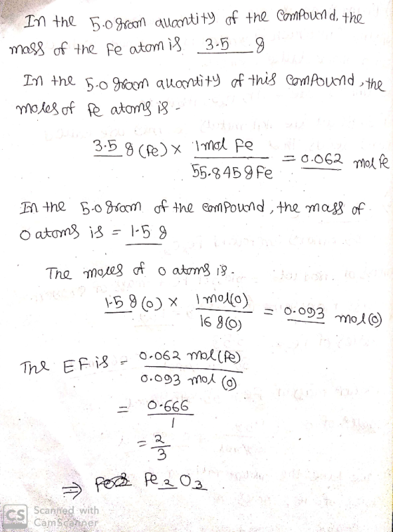 In the 5.0 from auantity of the compound, the mass of the featomis 3-5 8 In the 5.0 gram alantity of this compound, the moles