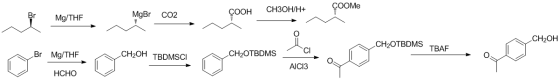 COOMe MgBr CO2 COOH CH3OH/H+ Mg/THF CH2OH ㄧ ·Y.CH2OTBDMS Cl Br Mg/THF CH2OH TBDMSC CH2OTBDMS O. AICI3 HCHO