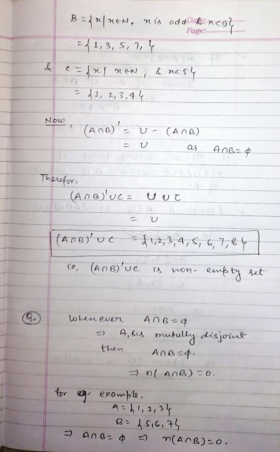 Barnen, nis oddDali neg? Page: id 1, 3, 5, 7, ? & & nesh e=da 1 nen = 41, 2,3,44 Now (AnB)- V- CA0B) = v as AOB ¢ Therefore