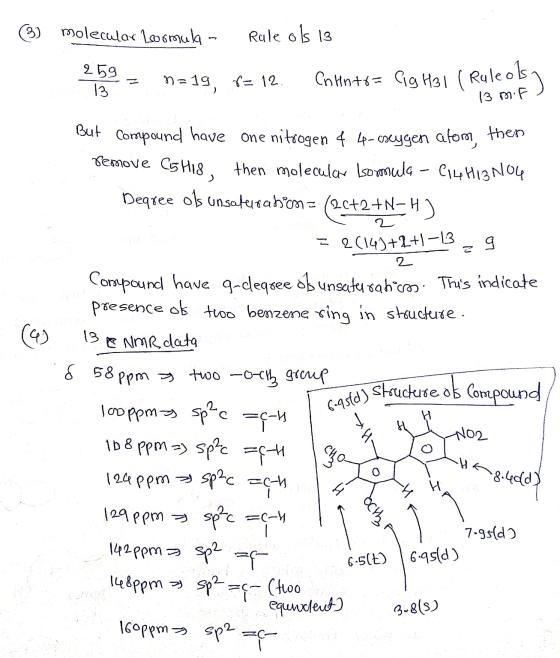 3) molecular Loormula - Rule os 13 259 - -= n=19, ? n=19 r=12. Co Hnto= Cg H31 l Ruleos 13 13 m.f) 2 But Compound have one ni