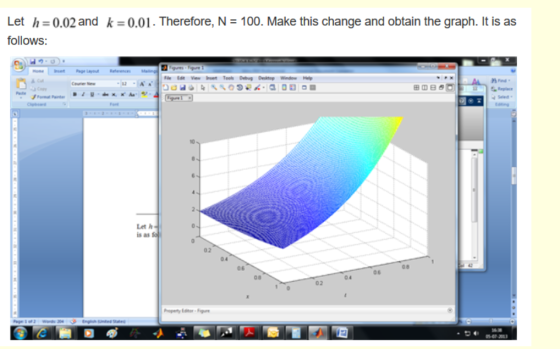 Let h=0.02 and k =0.01. Therefore, N = 100. Make this change and obtain the graph. It is as follows: e to view the took De Wi