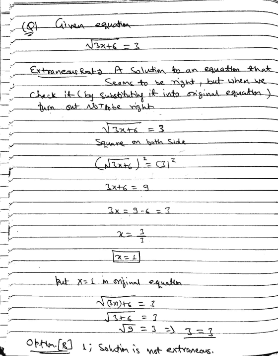 co Given equation J3x+6=3 Extranean Reata A solution to an equation that Seems to be right, but when we Check it (by Substitu