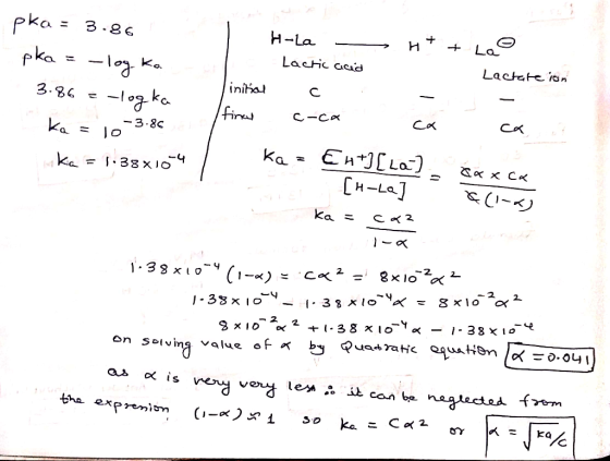 ka= 3.86 H-La Lactic acad Lactate an inihal 3.84 kc -3.3c 冫ーべ as α is