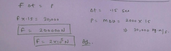 f. st = P At = is see fx .15= 30,000 P= mou= 2000 x 15 30,000 kg. m/s. f = 2000oon f = 2x15N
