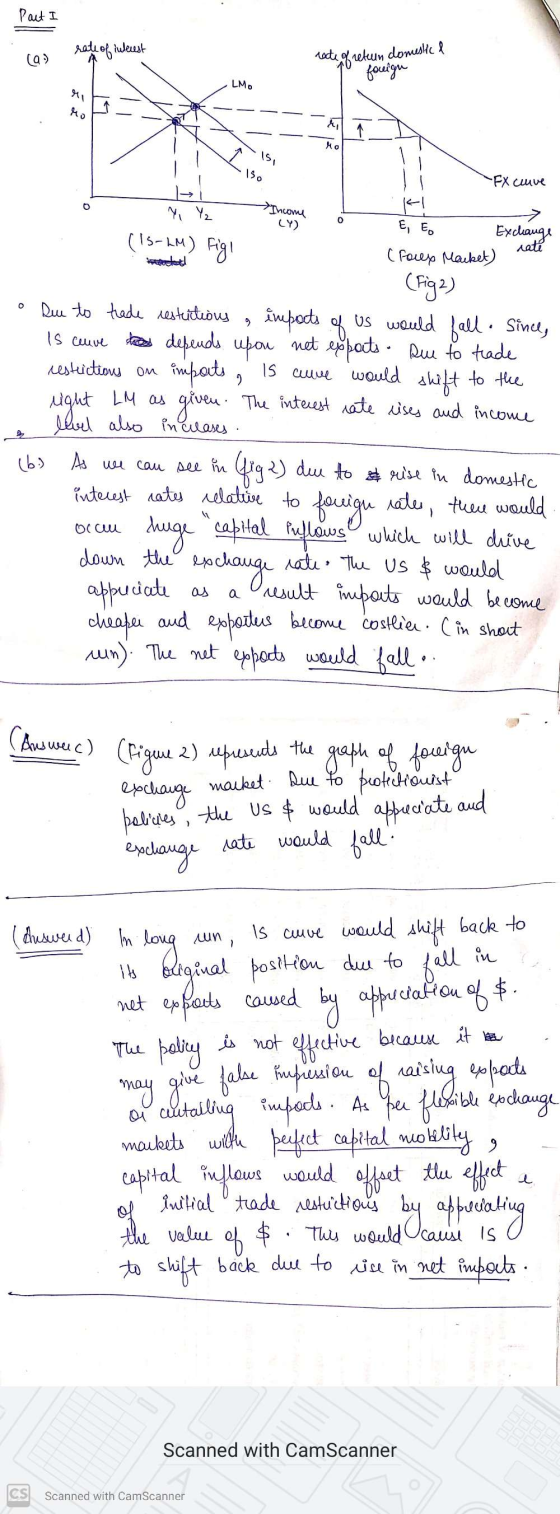 Part I rate of interest (a) rate of retun domestic I foreign LMO 2 Mo 151 150 - FX clive у У, Income CY) 0 (15-LM) Figl nate