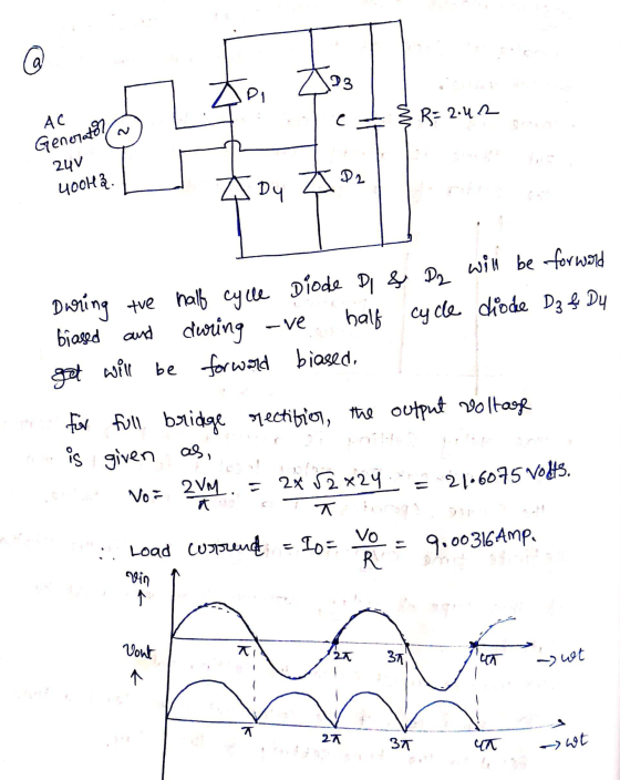 Q КРІ 123 AC c R=2.42 2 Genonton 24V цоон 4. D2 A Dy During will be for world the hall cycle Diode Di & D2 biased and during
