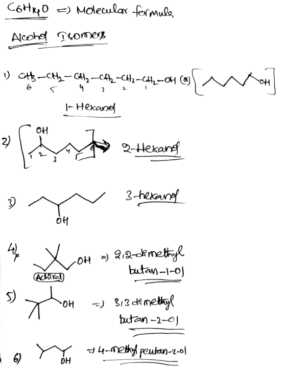 Cohiyo =) Molecular formula Alcohol Isomers 1) CH3 - CH₂ - CH₂Cfh -CH₂-CH₂-OH l-Hexanel OH of o y the element 3 tekening 20 O