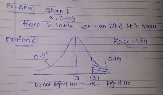 ex-Ang Givon : x 20.09 from Z-table we can find this value Optionc 20.09=1.39 0.91 0.og 1-34 Do not Refect Hok Reject Ho