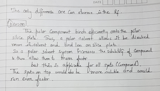 DATEUU The only difference one can observe is the Rf. Reason! - The polar Component bind efficiently onto the portar silica p