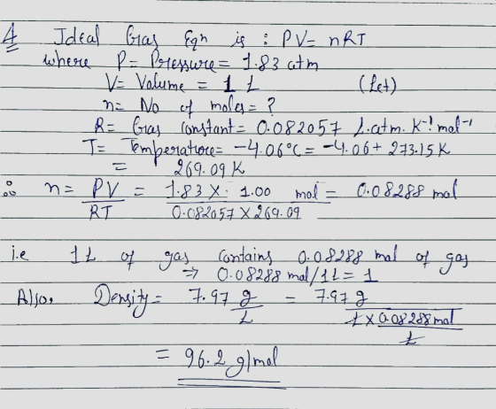 4 Jdeal hee P-Ptesuų= 123 at as gh is PV- nRT (गि) n No holes= ? RE iay (ontant .08205 atm kmol TPmpesiatou-406°C= -41.a6+213