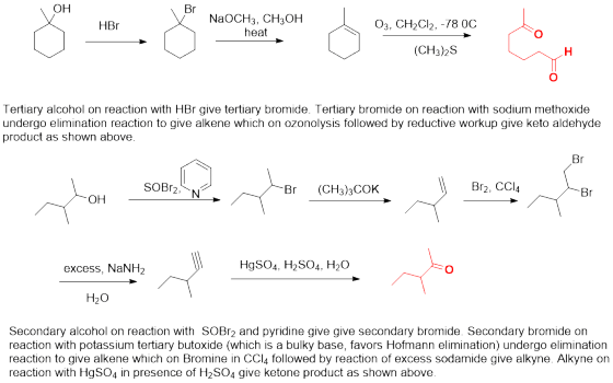 OH Br HBr NaOCH3, CH3OH heat 03, CH2Cl2, -78 OC (CH3)2S Tertiary alcohol on reaction with HBr give tertiary bromide. Tertiary