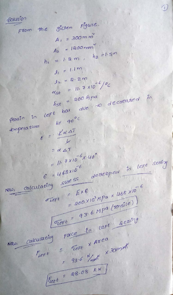 Solution From the given Figure. A = 300mm A2 - 1200 mm hz-1.5m b = 1.am di = 1.im le 22m 06/°C 11.7810 ast 20 200 Gpa Est 70