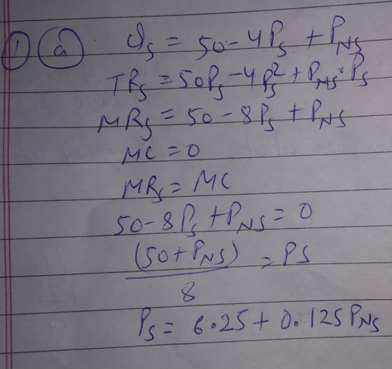 Dads = 50-4f + hos TR = 5 of 4 pz + Parls MR = 50-8 lst pas MC=0 MR = MC 50-8 Petons=0 (GotPus) aps 8 Ps= 6.25 +0. 125 PNS