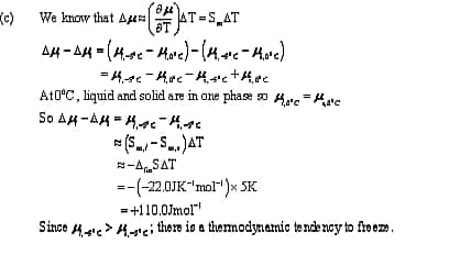 c) We know that Aue=( BATSAAT A4-44 = (442-Mare)-(4.42-Hore) = thre-thuc-hscthuc At0°C, liquid and solid are in one phase de