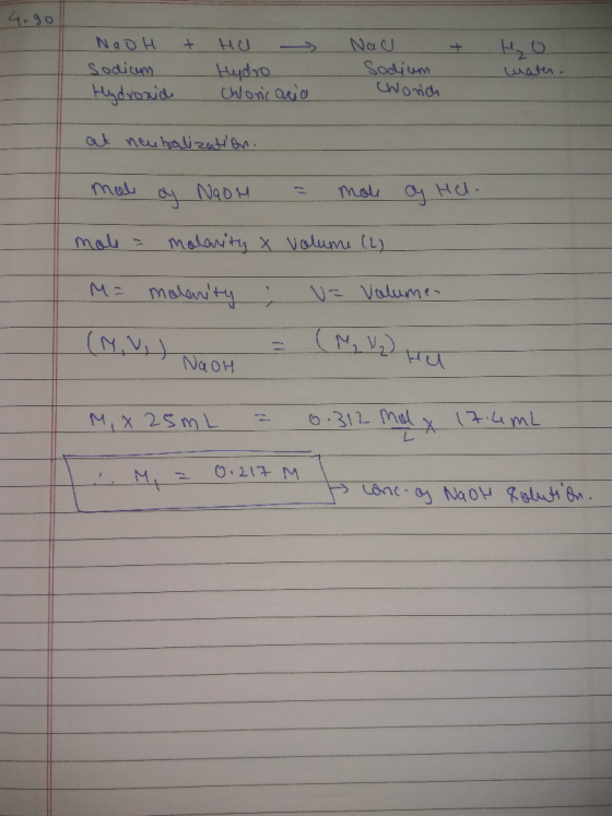 Gogo NaOH + HO Sodium Hydro Hydroxid Chonic acid Nau Sodium Chorich + Ho water. at neutralization. mol of NaOH = mol of Ha mo
