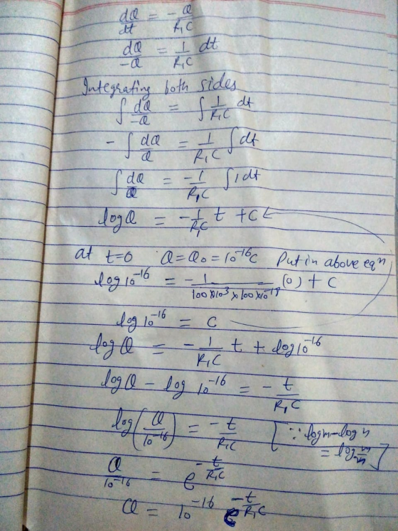 integrating both sides do = Stadt - 1 do - 1 Set loga = - Act tot at t-o a=0o=107be put in above ean log 10th = - 1 183 loker