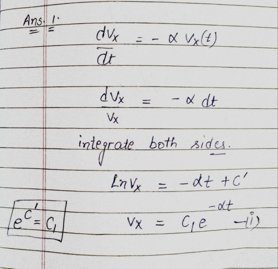 Ans dv ) - dt Vx te both sidees LnVx -dt tc dt -i Cie VX