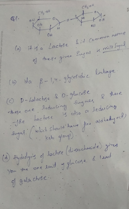 CM-OH common name & id (a) it is a Lactose &i to please contact Sugal is milk Sugad of these given Fo E (6) Ha B-1,4. glycosi