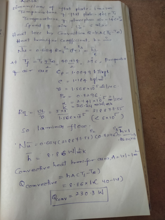 pirmensions of s of that plate- I mim Teroperatore q tal plate Pocets Teropperalame of almosphecic air=14 codo Speed of aim,