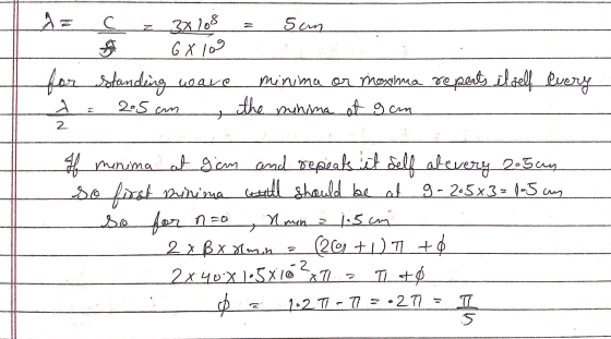 = San A = c = 3x108 S 6X109 for standing wave 2 = 205 cm minima or maxima repeats itself every the minima at gan T SERRA RE s