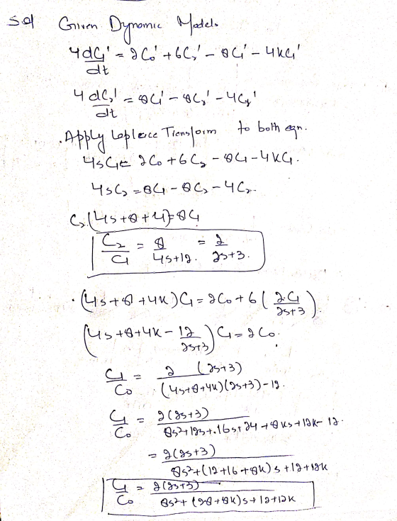 sol Groen Dynamic Modelo 4dG- I Co +66-oc-uke dt 4 dC! aci AC!-466 at to both eni Apply Leplace Transform 4SGE 26076-64-4KG