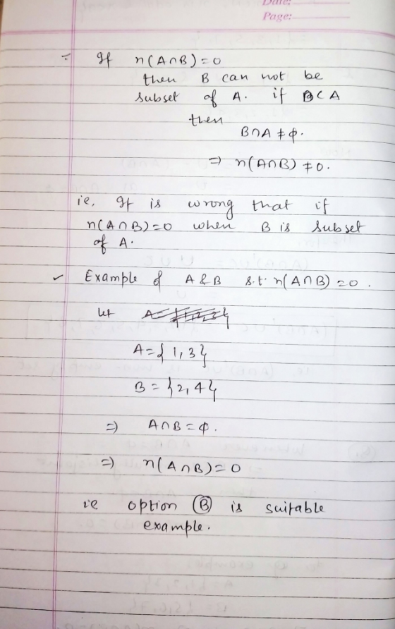 Page: nanB)=0 и в саи моt bе subset of A. if BCA then BOA & 8. = n(ANB) 10. ie, of is wrong that if ncanB) =0 when B is subse