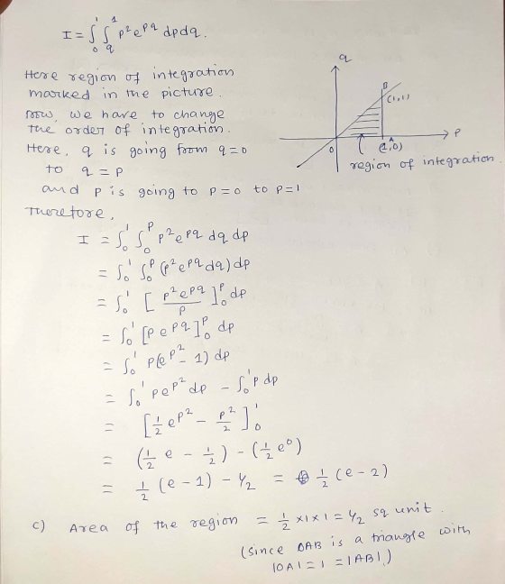 I= SS P² e pa dp da. q (ارا) ЭР 20) region of integration to Here region of integration marked in the picture. now, we have t