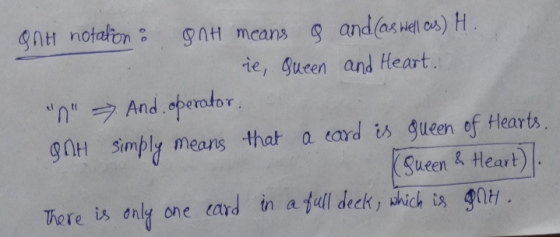 ant notation: gnt means 9 and (as well as) H. ie, Queen and Heart. n = And operator DOH simply means that a card is gueen o