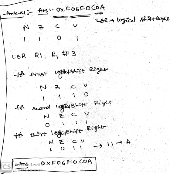 Answers - Ang i-ox.FOGFOCOA N Z cv LSR logical shift Right LSR Ri Ri #3 for first legal shaft Right NZ cv 1 1 0 for second lo