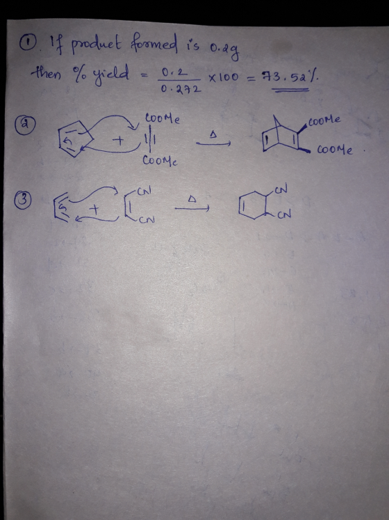 O. If product formed is o.dg then % yield = 0.2 x 100 = 73.52%. 0.272 cooMe coome - coome . CooMe