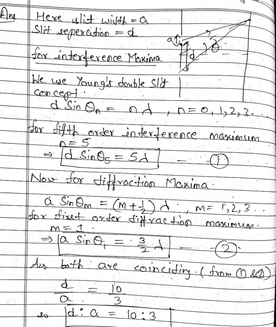 Here slit width = a Slit sepereition = d in | for interference Makina We use Youngs double slit I concept: d Sin On = od n=
