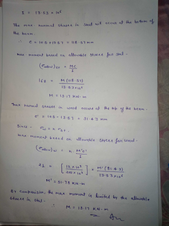 e max. hon m al &tou^^ İh Steel ω occur at the bctom at the beah 13-53x10‘ max moment based on ellouweble shess fon wevdl M (