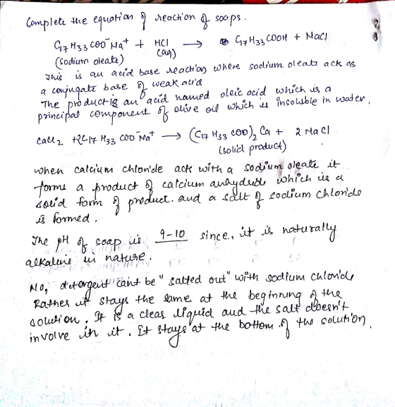 Complete the equation reaction f soops G7H33 cod mat + HCI g G7 H33 COOH + Mach (Sodium oleate) cag) Joise is au Quid base re