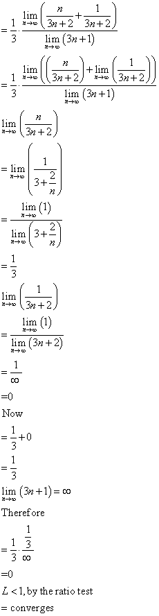 72 1 = lim + 1 + 3n+2 3n+2) 3 lim (3n+1) 20 lim 1 → elle + lim 3n+2 170 3n+2 lim (30 +1) 3 lim 200 3n+2 1 lim 200 2 3+ 72 lim