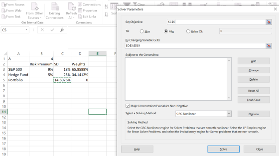 _ Clear Solver Parameters V A HI →IE I X À From Access [From Web From Other From Text Sources Get External Data Existing Conn
