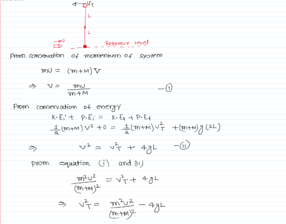 FONT _ Reference level Prom compervation mu = of momentum of system m +M) V E =A nee m +M Froom comervation of energy K»Eit P
