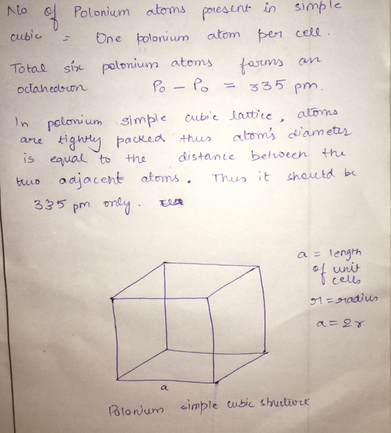 Nlo Polonium atoma paresent in simple ouine folonium otom pen cet cell polonium atoms ms am Pofo 335 pm Cubic olonum atom Tot