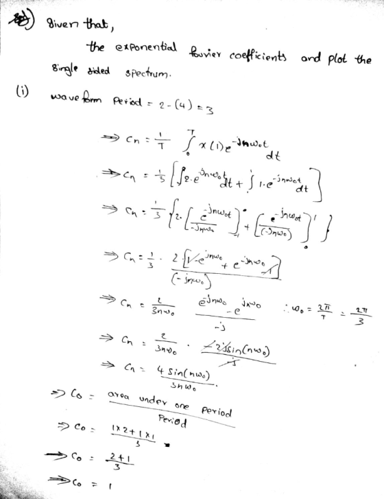 the etponenil Rviev cofcients ond Plot the idedspectum gigl -Jnw.t dt d t nuoot nudot 3 ovoa undev oe Peviod 1 2+は1 3