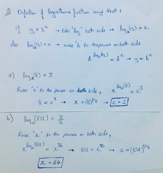 لا = ( و Definition of logarithmic function says that: if y=6² → toke log both side also log (y) = x rose b to the power on b