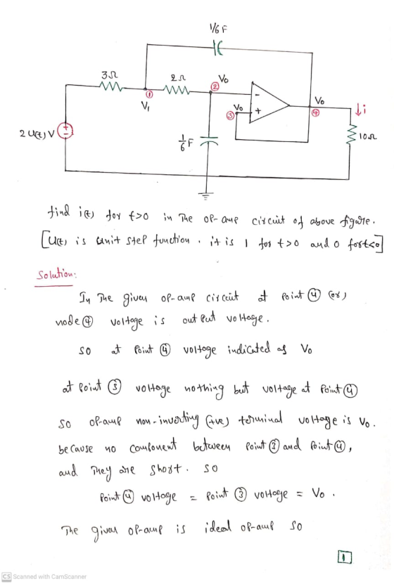/GF HC 3N 21 vo 0 Vo Vo li 2Ut) V 10.2 OF in the op- amp find ist) for f>0 circuit of above figure. [uct, is ant step functio