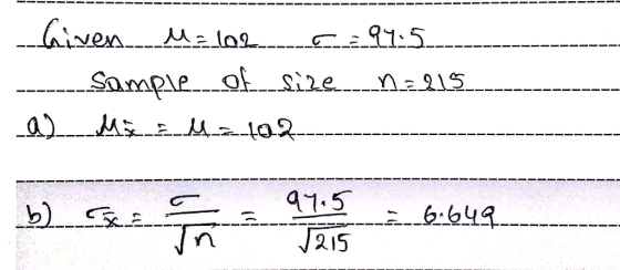 Given Mala2 C-94.5. --- Sample of size n=215- a) M 42102- b) si 97,5 6:649_ 1215