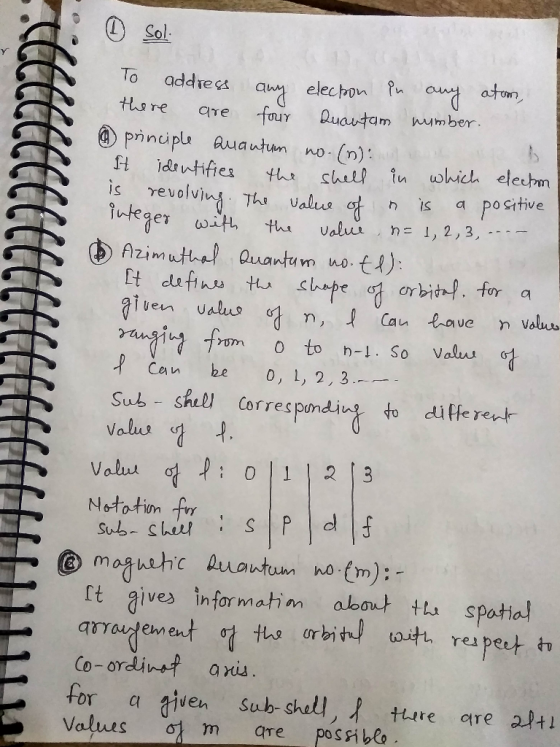 To address any election in any atom, there are four Quantam number 4 principle Quantum no. ( n u r b It identifies the shell