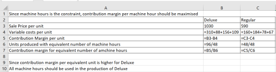 1 Since machine hours is the constraint, contribution margin per machine hour should be maximised 2 3 Sale Price per unit 4 V