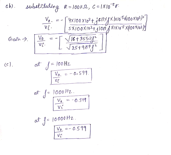 Gb). substituting Vo vi. R=100KR, G = 1X105F 4X100X103 + tjentgxix X1x105x100x103) 5X100X103+jlon XIXIOS X1008/03) V 16+35534