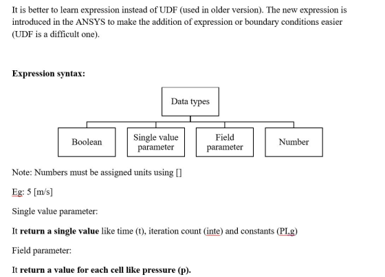 It is better to learn expression instead of UDF (used in older version). The new expression is introduced in the ANSYS to mak